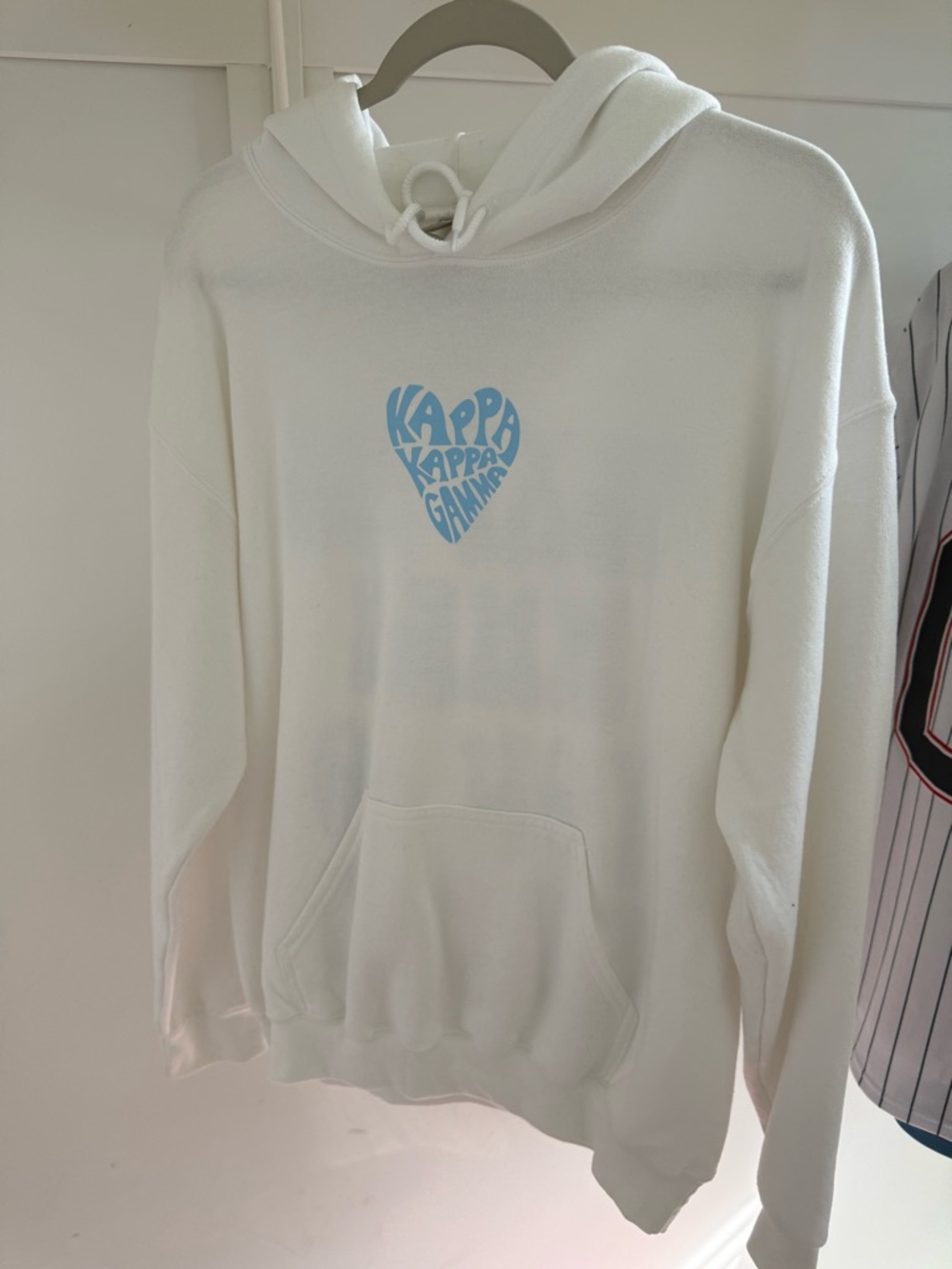 Gildan White Hoodie with Light Blue Kappa Heart Graphic